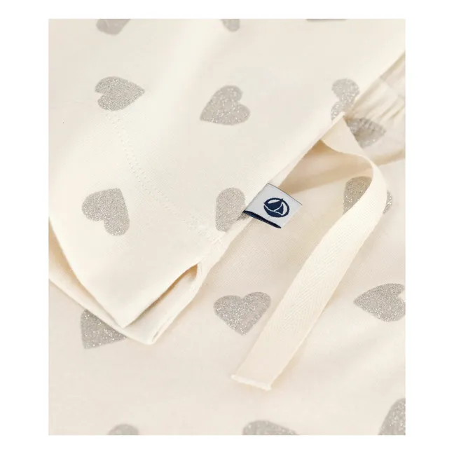Pyjama Cœurs Pailletés Coton Bio | Ecru