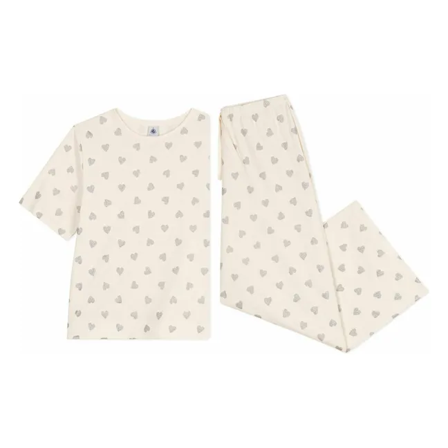 Pyjama Cœurs Pailletés Coton Bio | Ecru