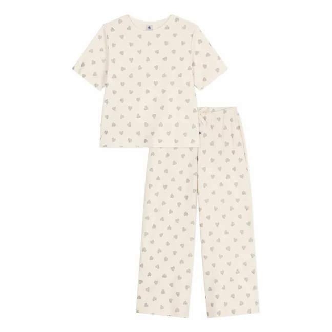 Pyjama Cœurs Pailletés Coton Bio | Ecru