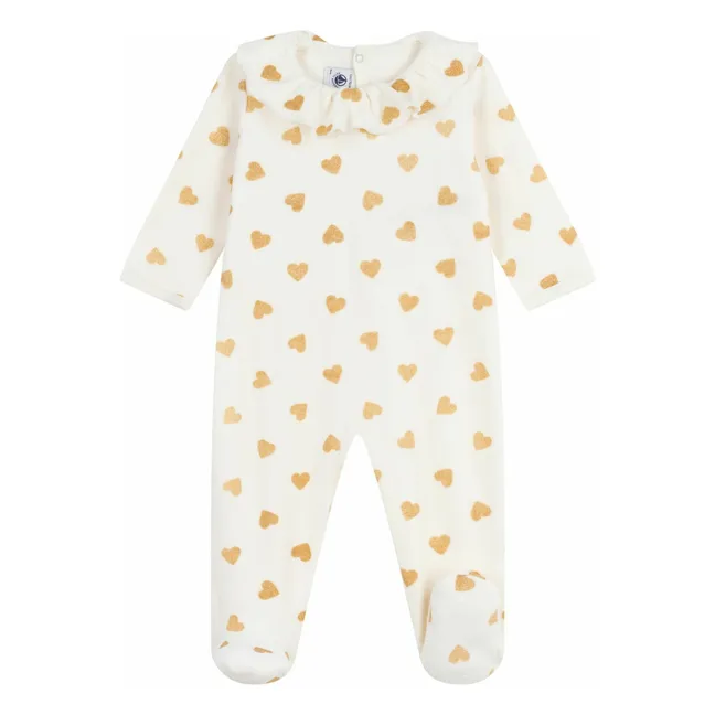 Pyjama Dors Bien Col Cœurs Pailletés Coton Bio | Ecru