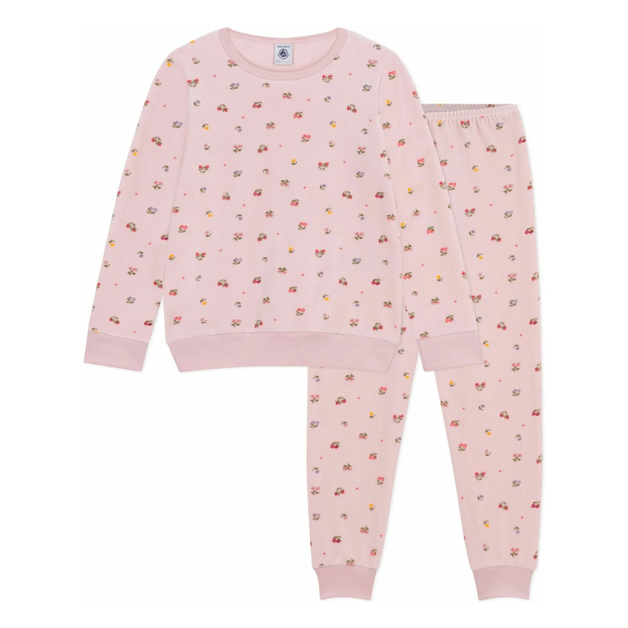 Petit Bateau Pale Pink Organic Cotton Hearts And Flowers Pyjamas