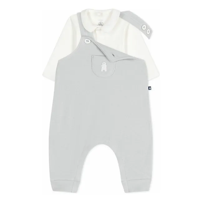 Ensemble Salopette et Body Ours Coton Bio | Gris
