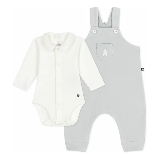 Ensemble Salopette et Body Ours Coton Bio | Gris