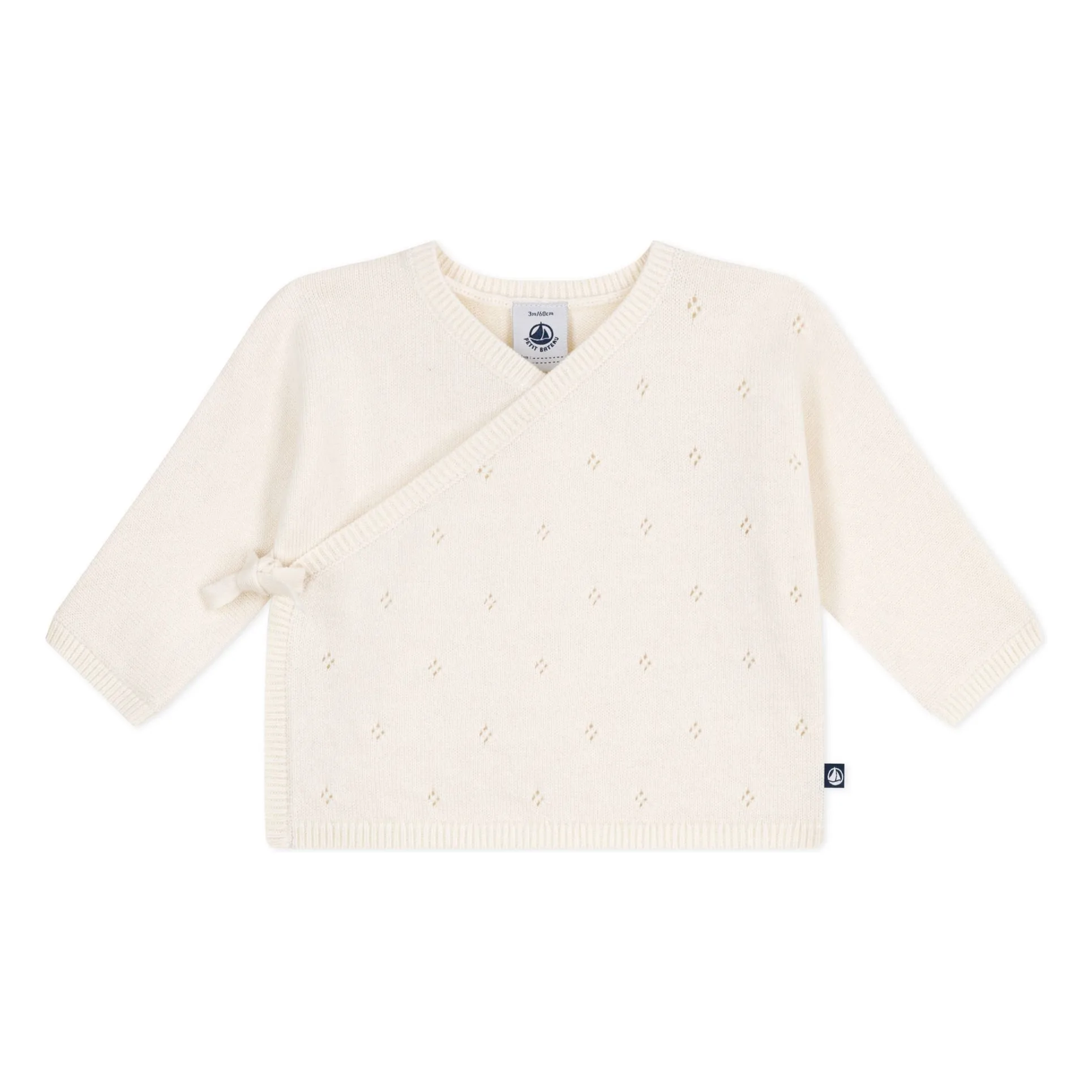 Petit Bateau Ecru Pointelle Laine Wrap Cardigan