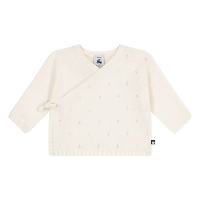 Pointelle Laine wrap cardigan | Ecru