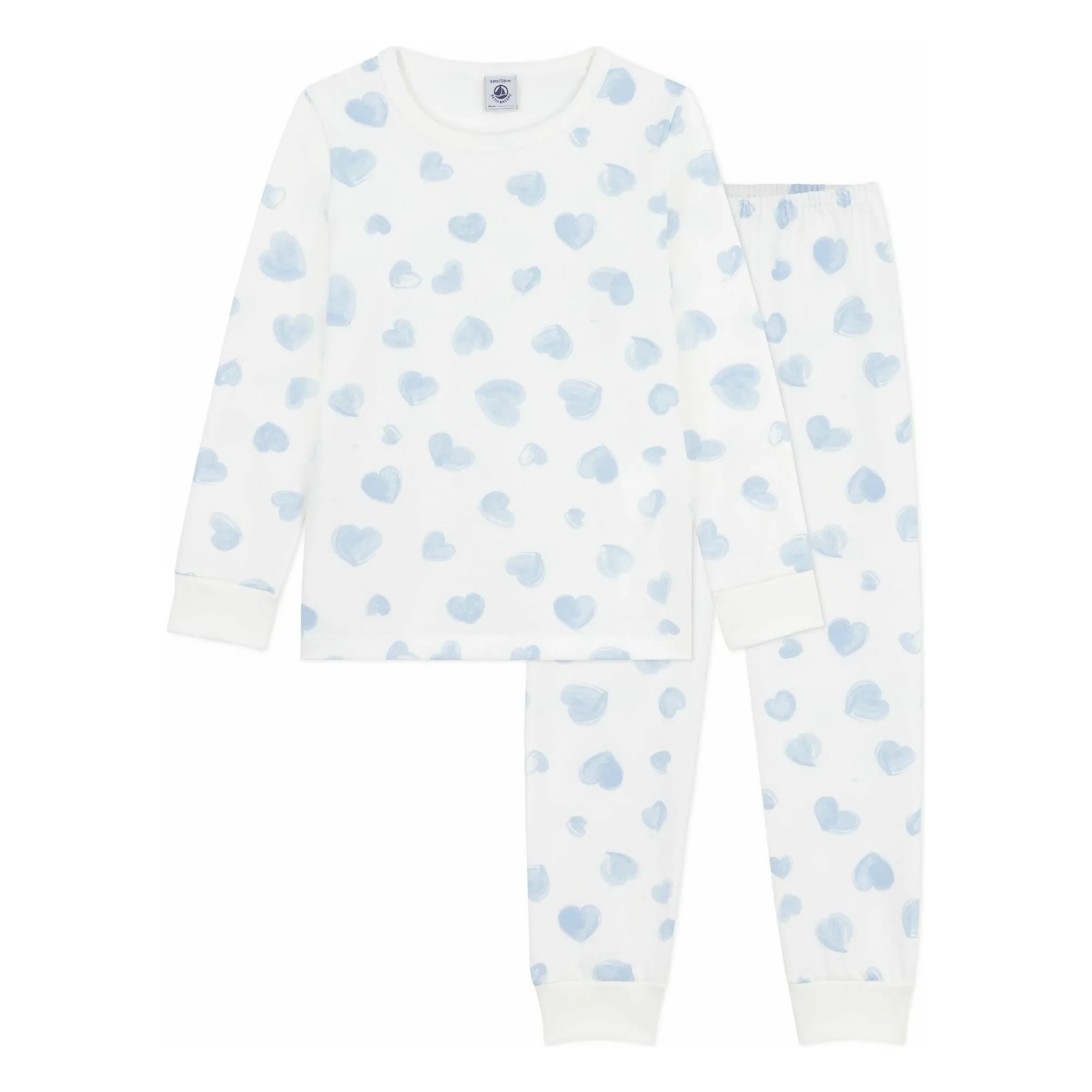 Petit Bateau White Organic Cotton Painted Hearts Pyjamas