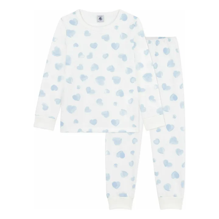 Pijama de algodón ecológico Corazones pintados | Blanco- Imagen del producto n°0