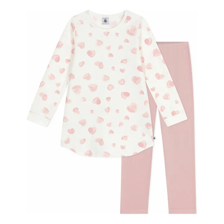 Conjunto de camisón y legging Corazones de algodón orgánico | Rosa- Imagen del producto n°0