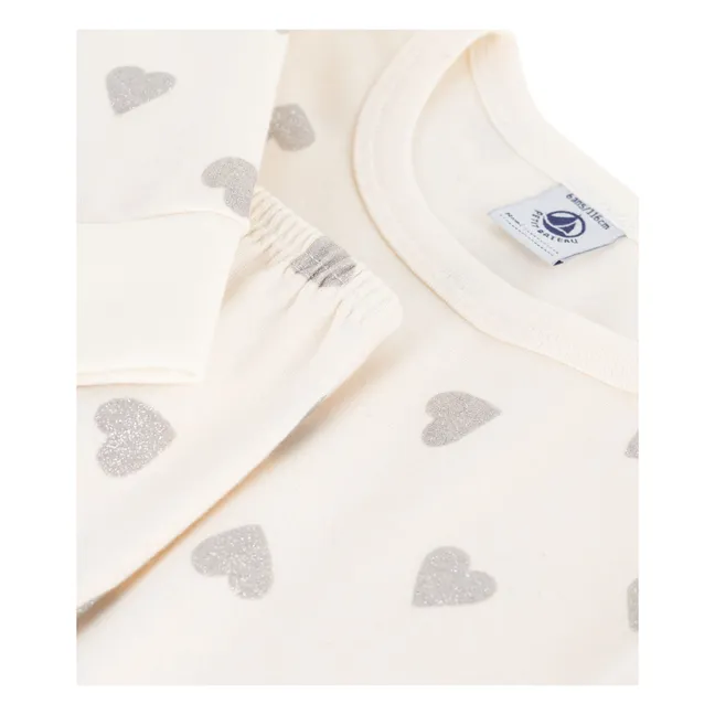 Pyjama Cœurs Pailletés Coton Bio | Ecru