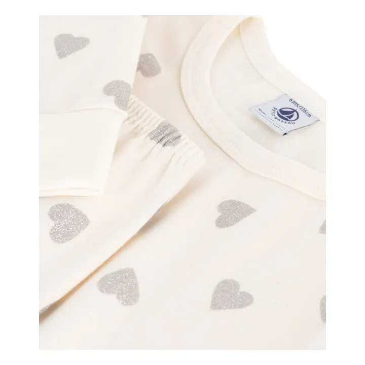 Pyjama Cœurs Pailletés Coton Bio | Ecru- Image produit n°3