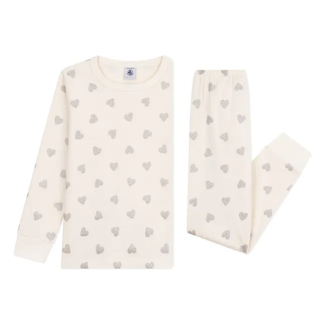 Pyjama Cœurs Pailletés Coton Bio | Ecru