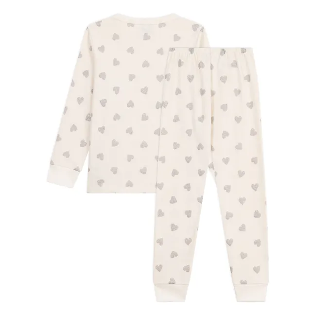 Pyjama Cœurs Pailletés Coton Bio | Ecru
