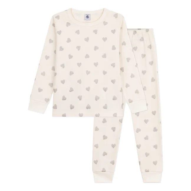 Pyjama Cœurs Pailletés Coton Bio | Ecru