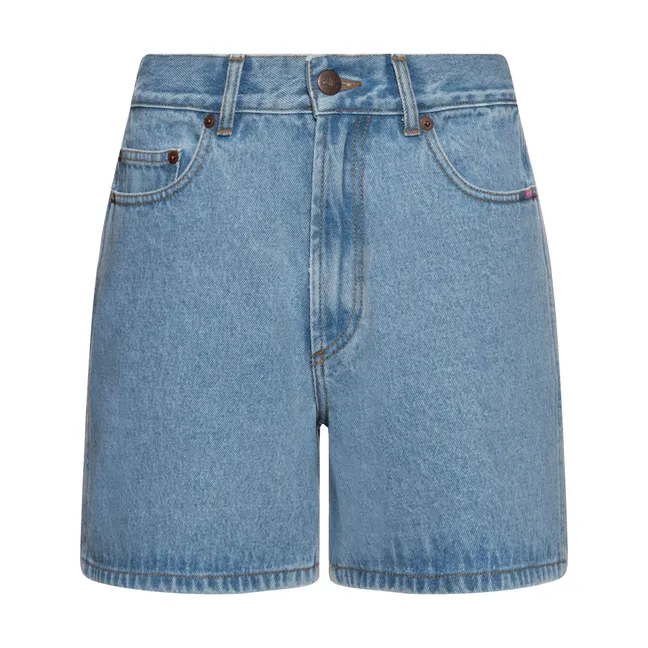 Pantalones cortos de cintura alta de algodón ecológico | Vaquero Blanqueado