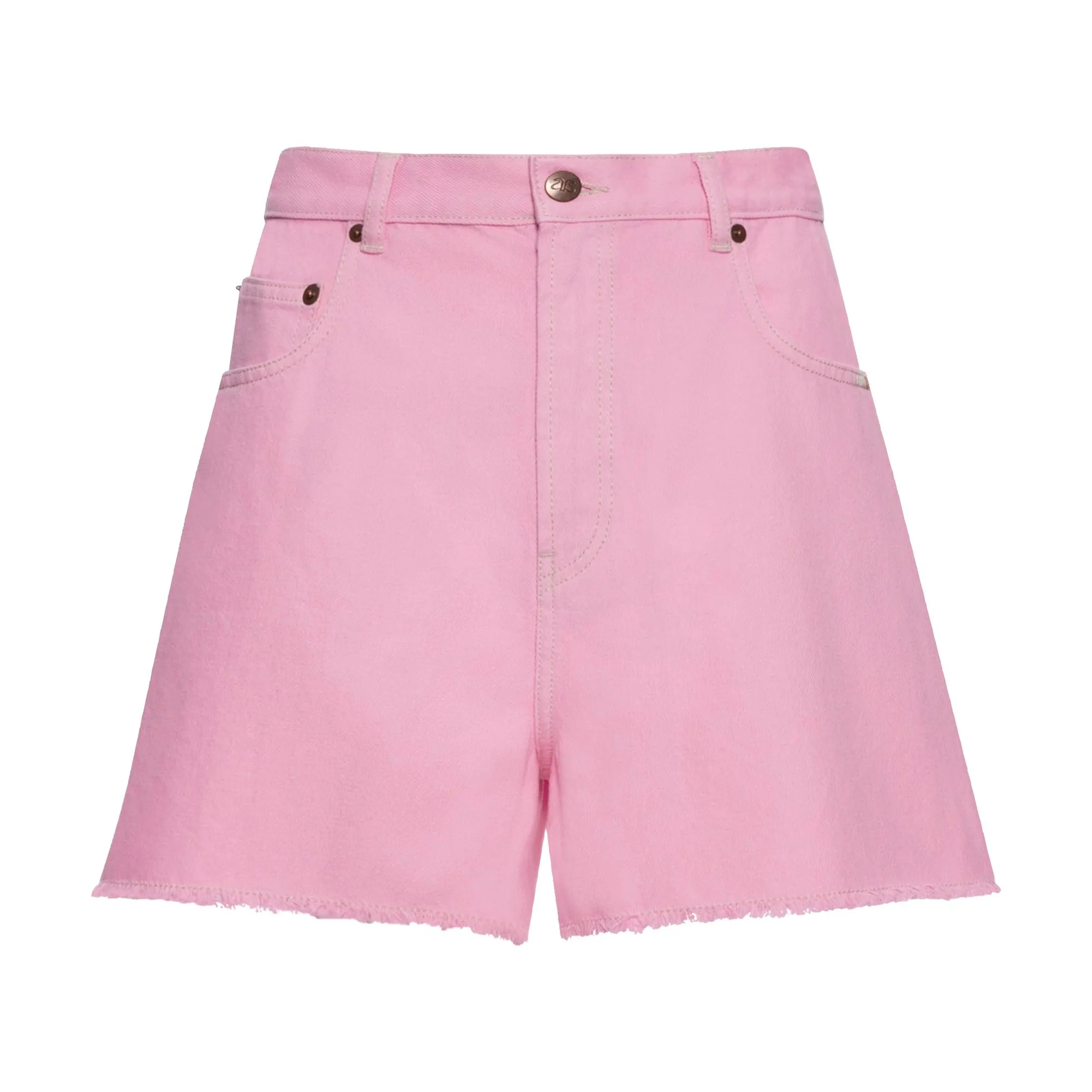 Alma Deia Candy Pink Organic Cotton Denim Frayed Shorts