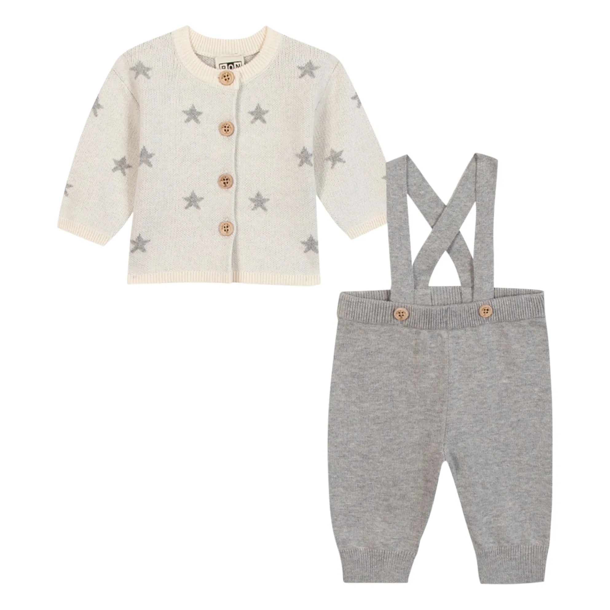 Bonton Heather Grey Wolf Cardigan And Pants Set