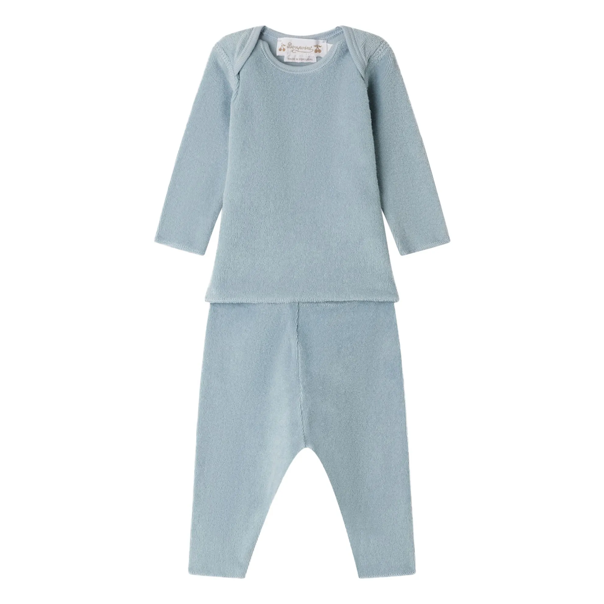 Bonpoint Grey Blue Timi Organic Towelling Top And Pants Set