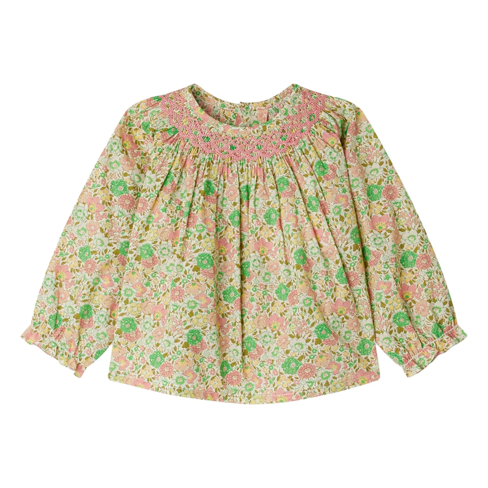 Bonpoint Ecru Griotte Liberty Organic Cotton Smocked Blouse