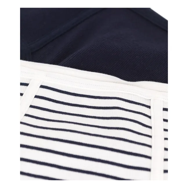 Lote de 2 braguitas de talle alto de algodón orgánico a rayas | Azul Marino