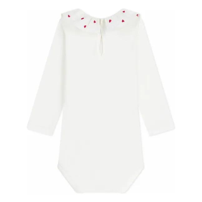Body Col Volants Cœurs Coton Bio | Blanc