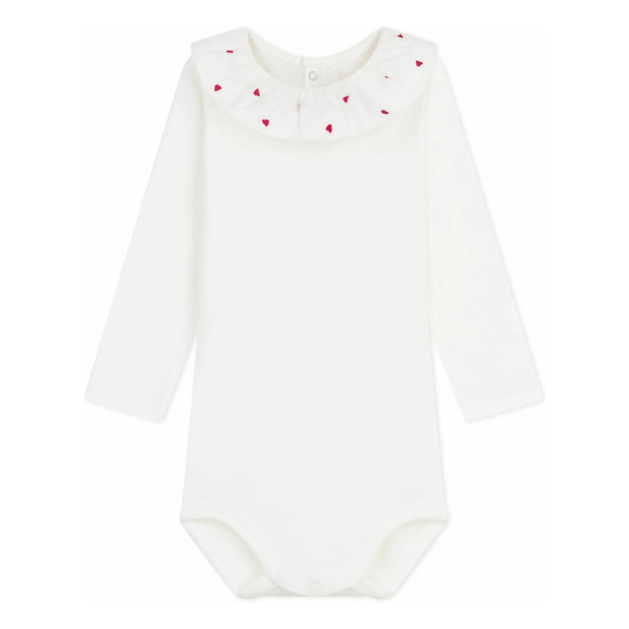 Petit Bateau White Organic Cotton Ruffled Neck Bodysuit