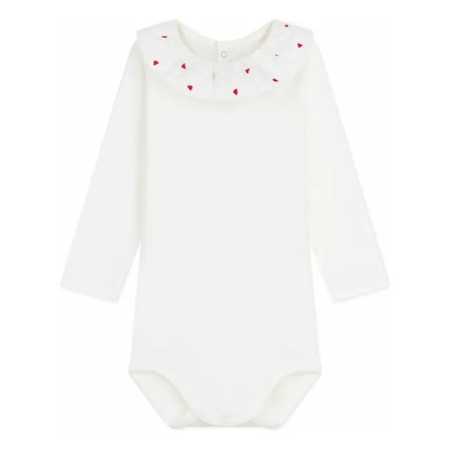 Body Col Volants Cœurs Coton Bio | Blanc