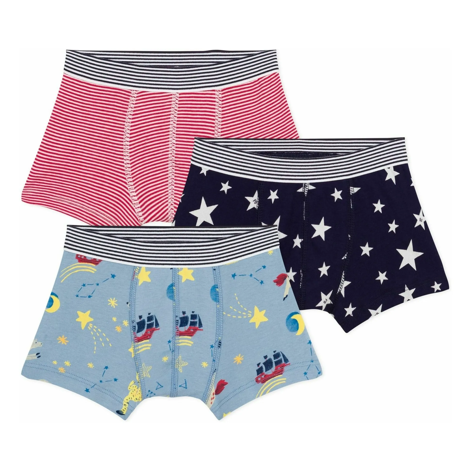 Petit Bateau Blue Set Of 3 Star Organic Cotton Boxer Briefs