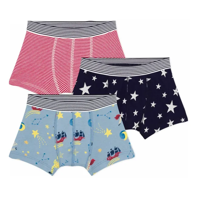 Lot 3 Boxers Bateaux Coton Bio | Bleu
