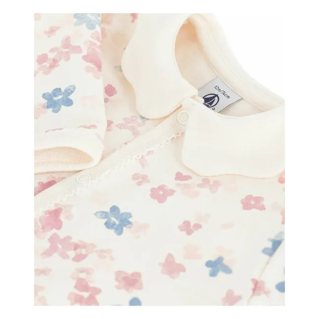 Pyjama Dors Bien Col Fleuri Coton Bio | Ecru