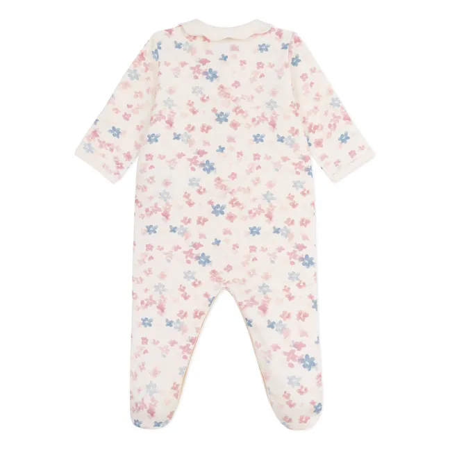 Pyjama Dors Bien Col Fleuri Coton Bio | Ecru