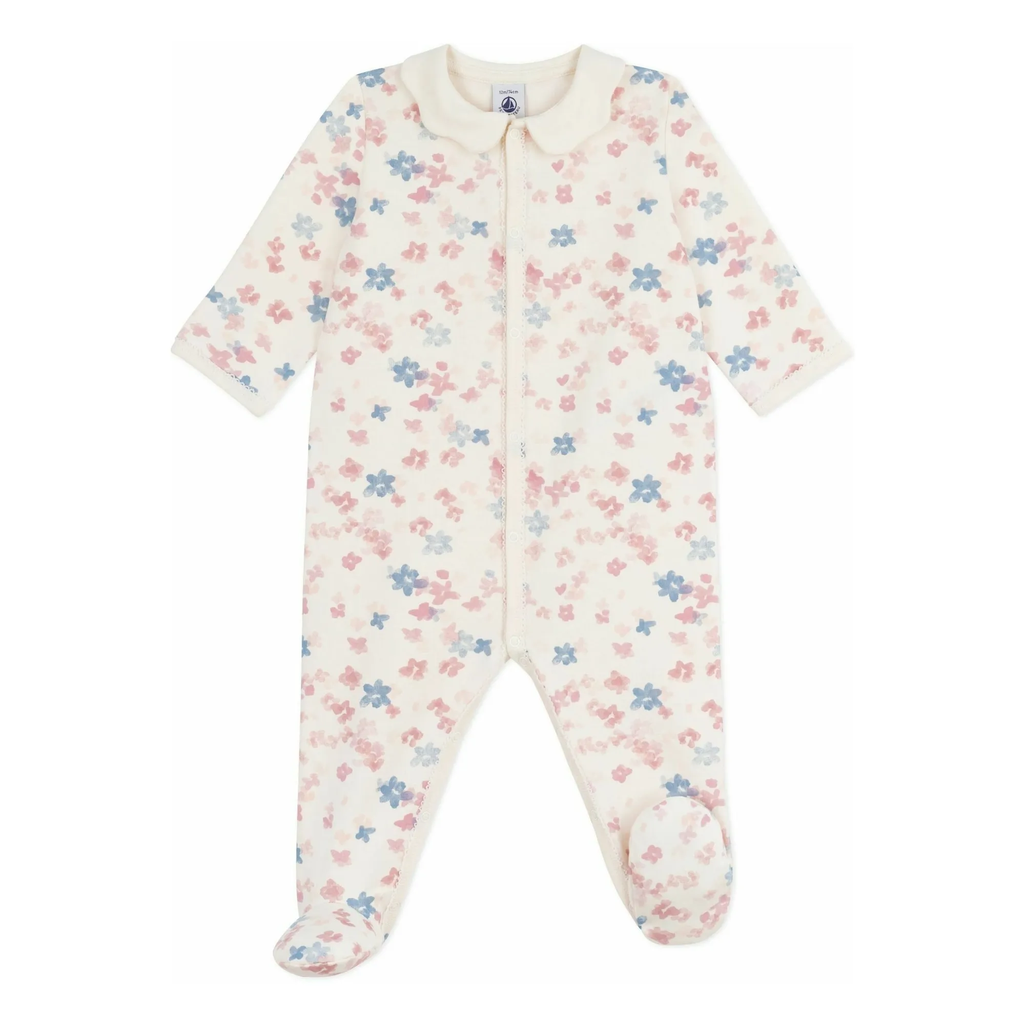 Petit Bateau Ecru Pyjamas Dors Bien Col Fleuri Organic Cotton