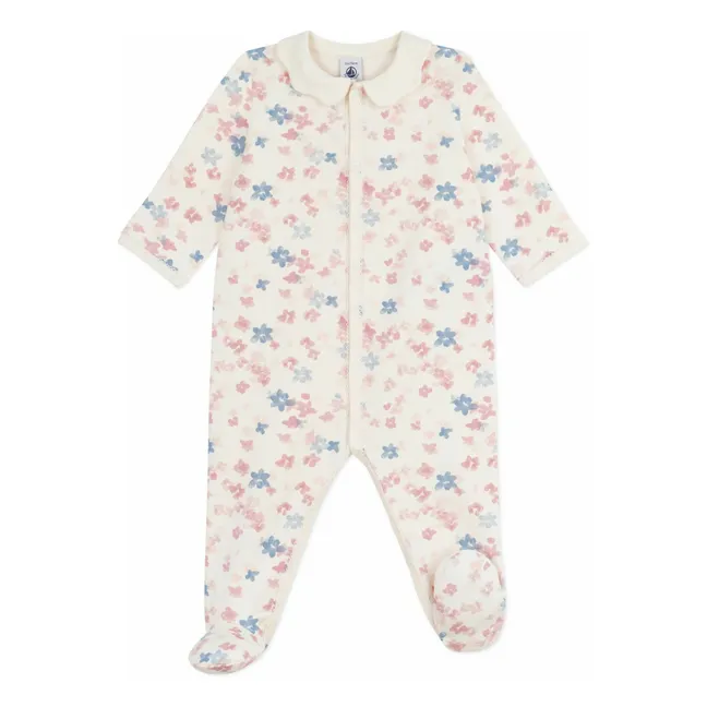 Pyjama Dors Bien Col Fleuri Coton Bio | Ecru