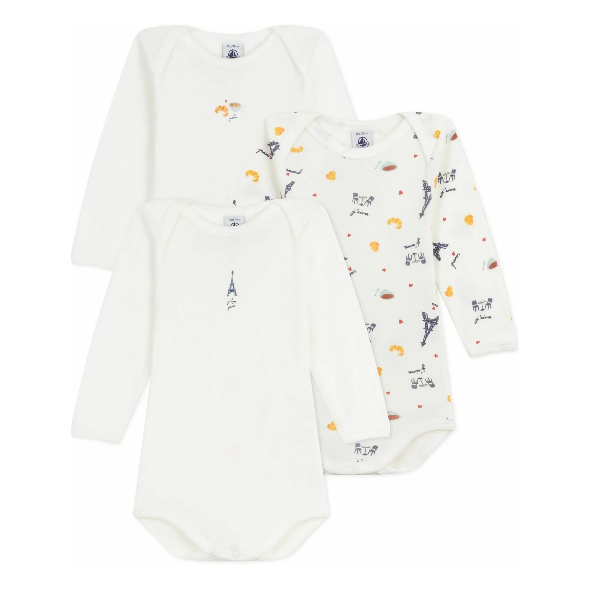 Petit Bateau White Batch 3 Bodies Paris Organic Cotton