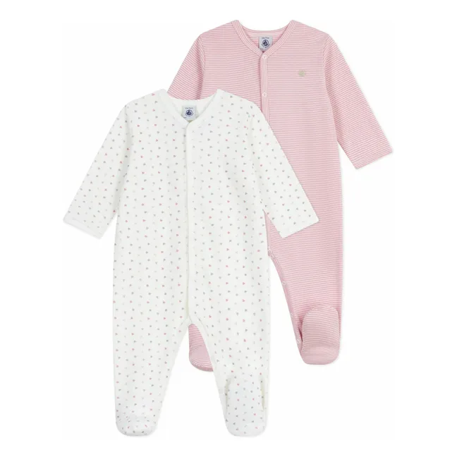 Lot 2 Pyjamas Cœurs Coton Bio | Blanc