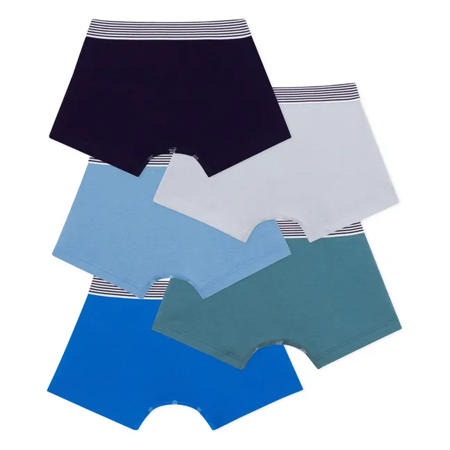 Lot 5 Boxers Unis Coton Bio | Bleu
