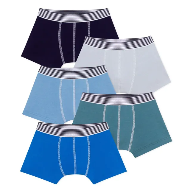 Lot 5 Boxers Unis Coton Bio | Bleu
