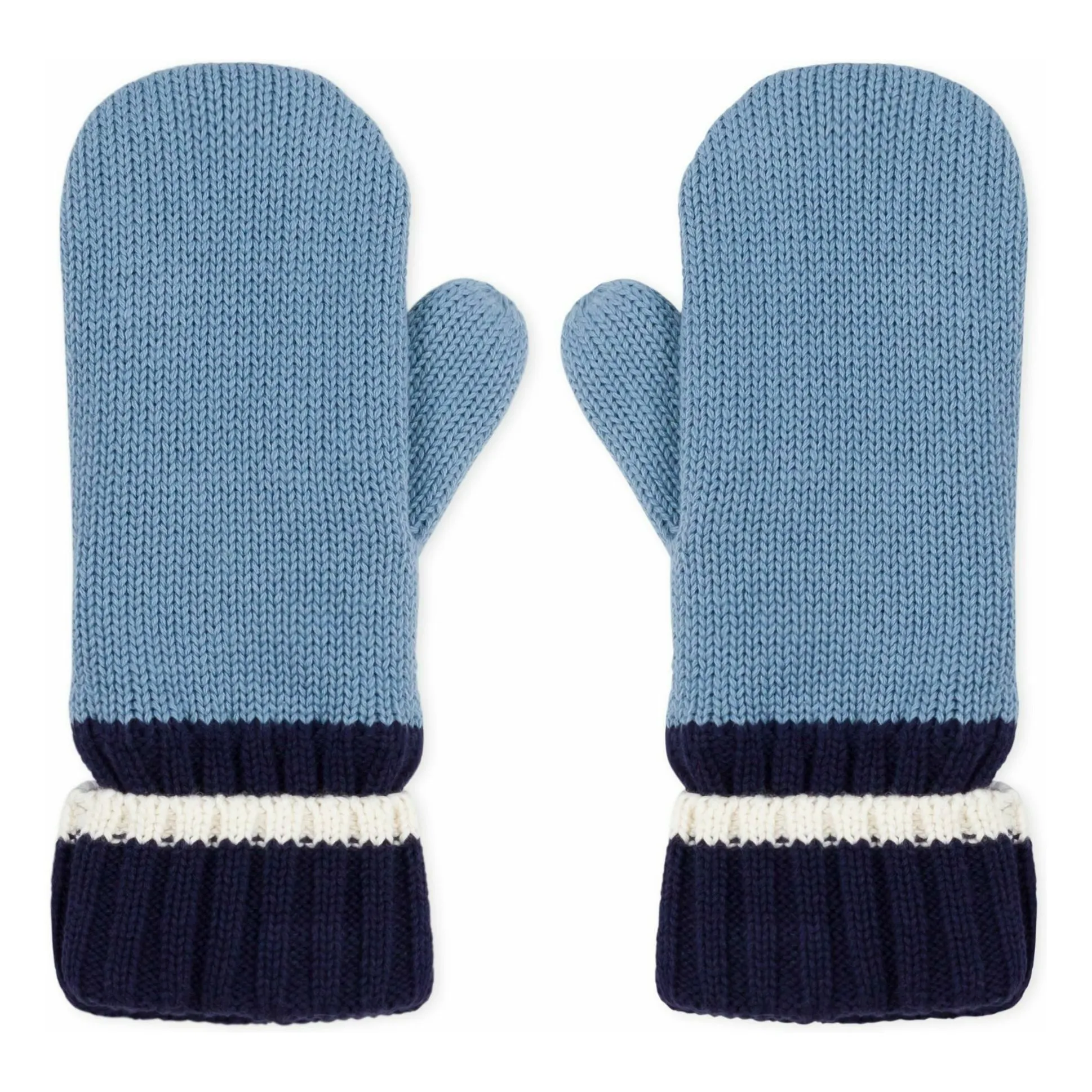 Petit Bateau Blue Ribbed Knit Mittens