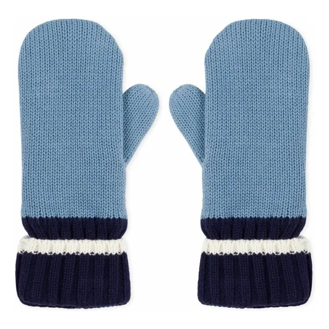 Moufles Maille Côtelée | Bleu