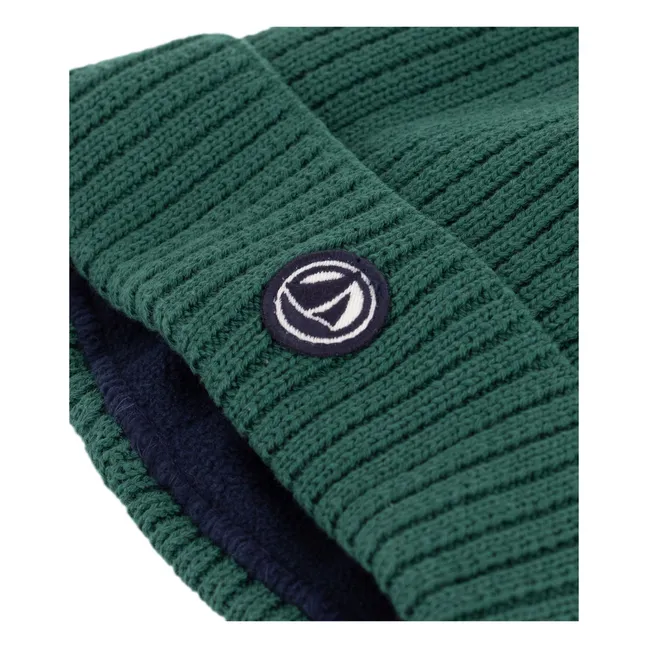 Bonnet Maille Côtelée Polaire | Vert sapin
