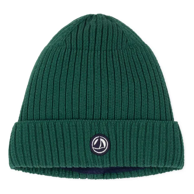 Bonnet Maille Côtelée Polaire | Vert sapin