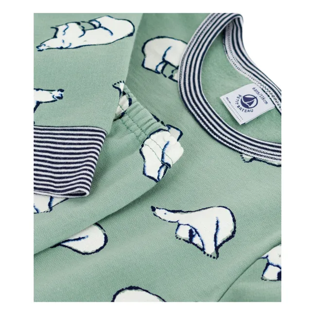 Pyjama Col Rayé Ours Coton Bio | Sauge