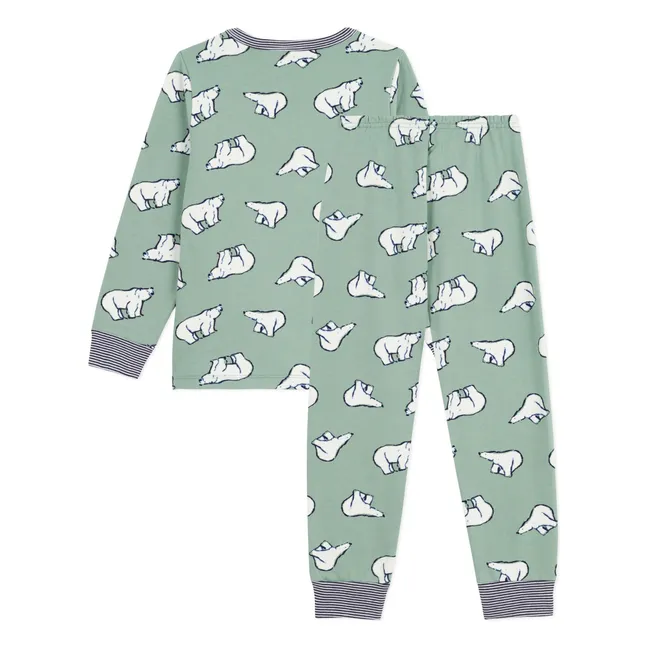 Pyjama Col Rayé Ours Coton Bio | Sauge