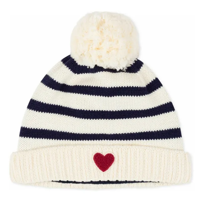 Bonnet Pompon Marinière | Ecru