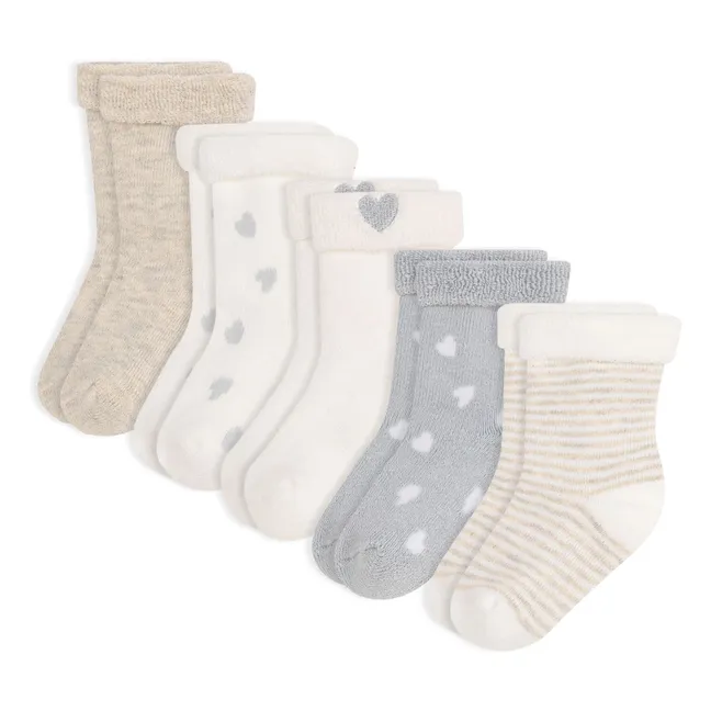 5 Paar gestreifte Socken | Beige