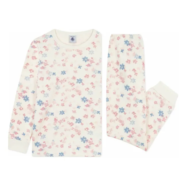 Pyjama Fleuri Coton Bio | Ecru