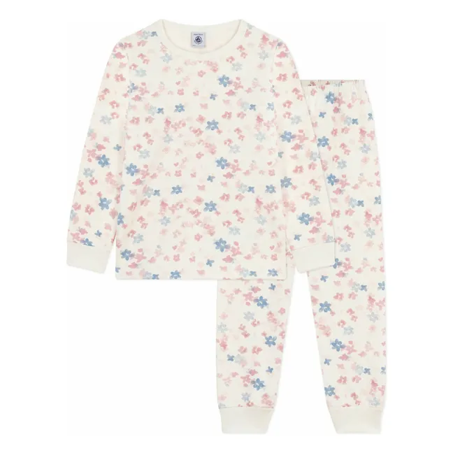 Pyjama Fleuri Coton Bio | Ecru
