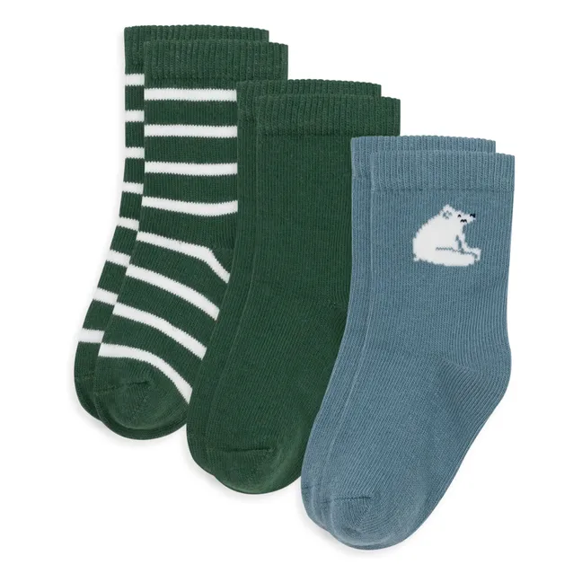 Lot de 3 Paires de Chaussettes Ours | Vert sapin