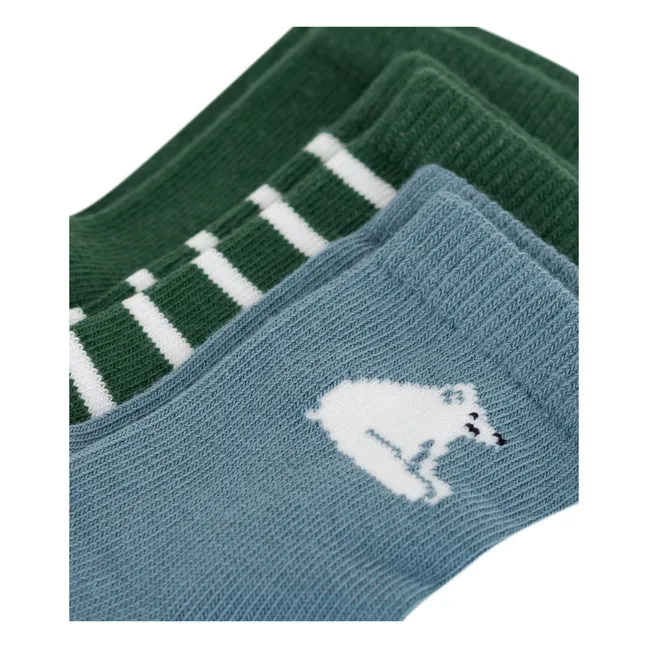 Lot de 3 Paires de Chaussettes Ours | Vert sapin