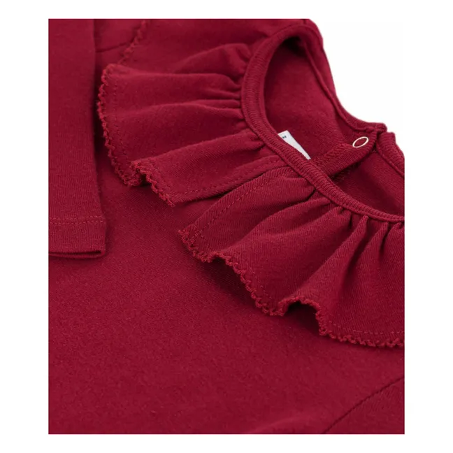 T-shirt Col Volants Coton Bio | Bordeaux