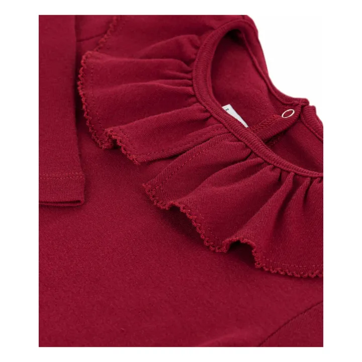Camiseta de algodón orgánico con cuello de volantes | Burdeos- Imagen del producto n°2